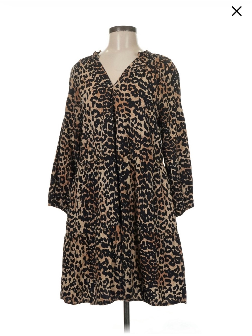 Leopard Print Long Sleeve Tiered Dress - Brown/Black